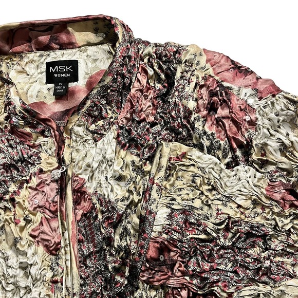 MSK Women’s 2Xl  Decorative‎ Jacket Pink Floral 2xl Plus Size Sequins Zipper S - Picture 1 of 8